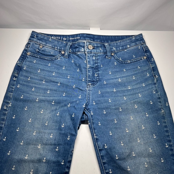 Talbots Flawless Slim Ankle Nautical Anchor Print 6P 26” L 9” Rise - Picture 1 of 3